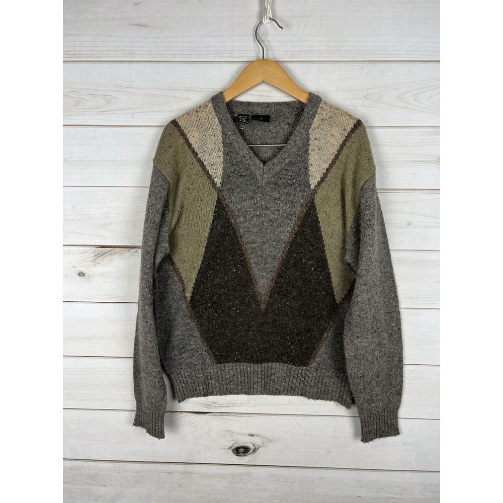 VTG Kennington Sweater Mens XL Multicolor V Neck Wool Blend Grandpa Geometric
